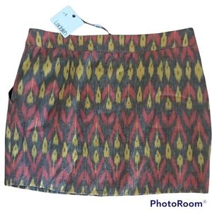 Ladakh Mini Skirt Yellow Orange Print Zip Front Junior Large Fall NEW College